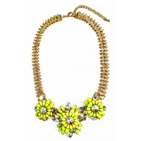 Neon Yellow Stone Burst Flower Statement Necklace